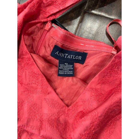 Ann Taylor Womens Red Sleeveless V Neck Textured A Line Dress Size 10 - Picture 5 of 8